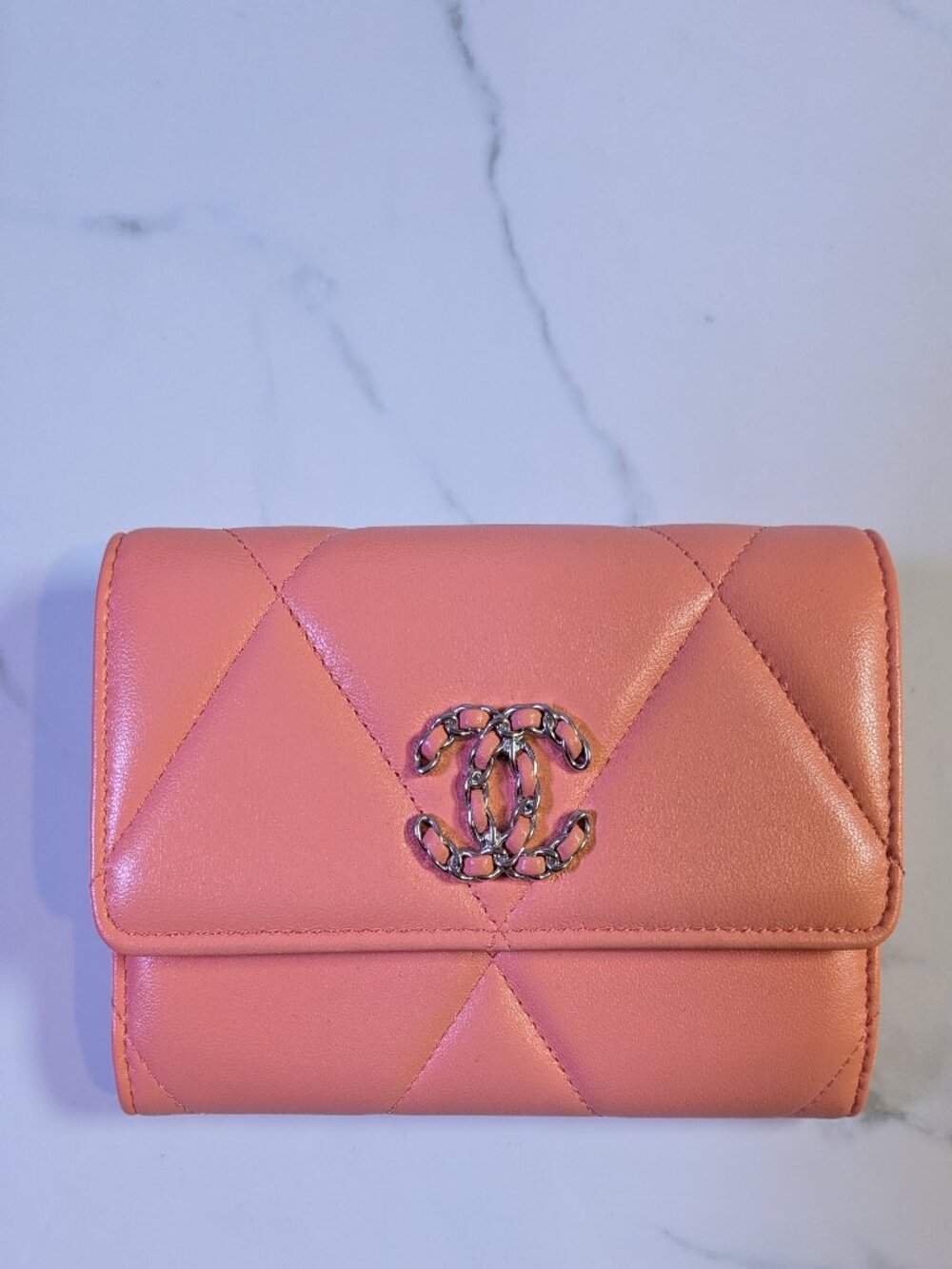 CHANEL Salmon Pink Quilted Lambskin Chain CC Flap Wallet - NEW in BOX